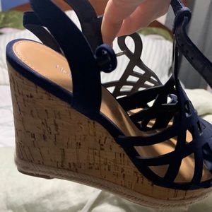 cork wedge navy blue heel